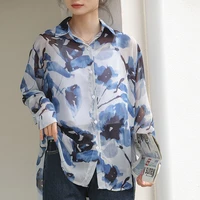 2021 autumn tie dye print blouses women long sleeve casual turn down collar ladies korean style shirt blusas de mujer y camisas