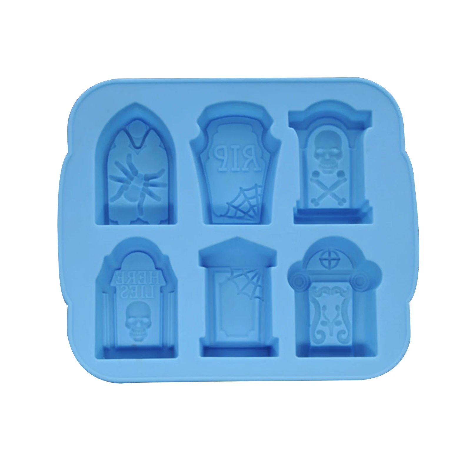 

6 Cells Tombstone-shaped Ices Tray with Lid Easter Themed Silicone Mold Multifunctional Baking Pan for Halloween Biscuit F2