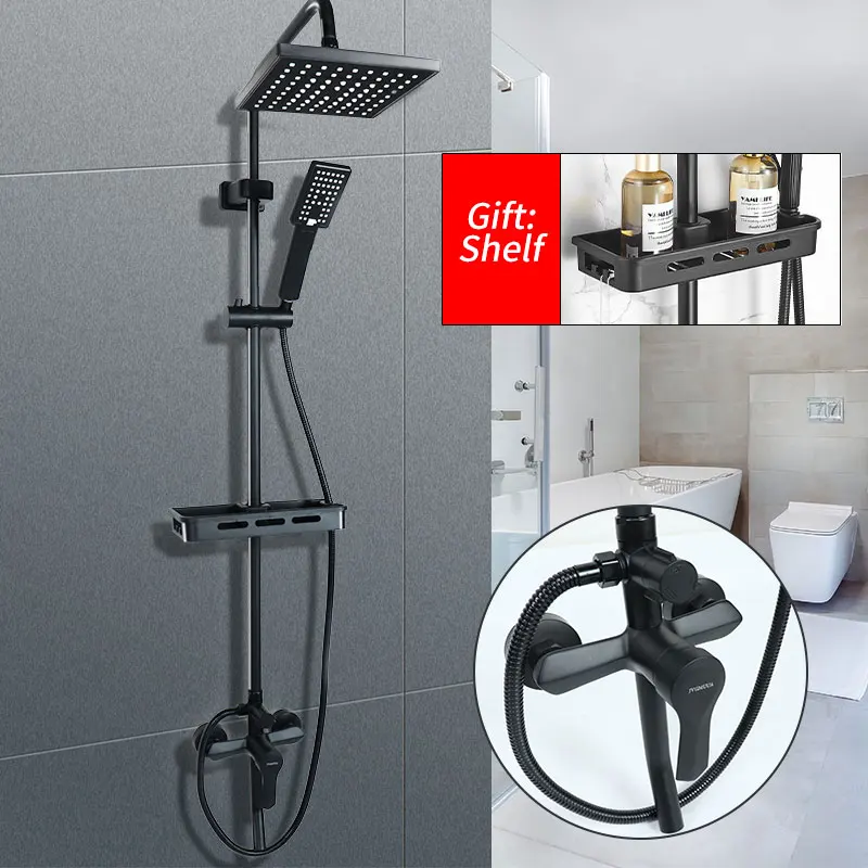 Bathroom Shower Faucet Set Matte Black Rain Bath Wall Mounted Bathtub Hot And Cold Systems Mixer Tap | Обустройство дома