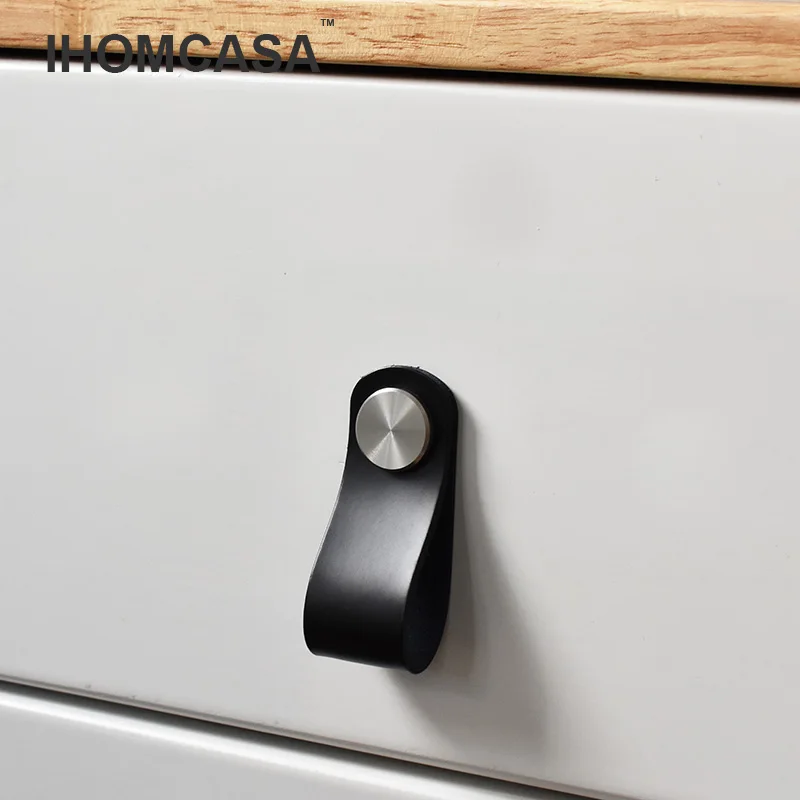 IHOMCASA черные кожаные ручки мебели и шкафа выдвижная дверь для золотой латунный