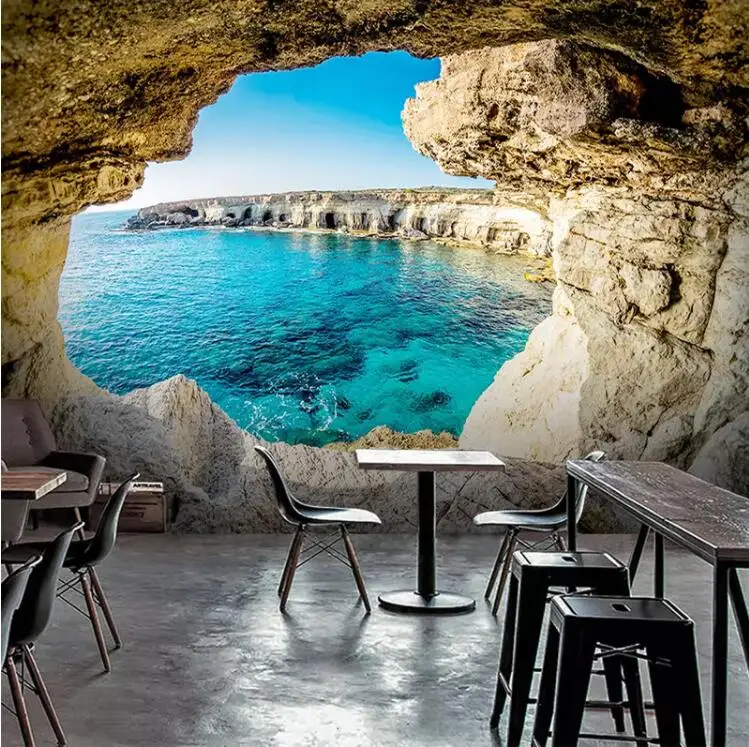 3D пещера пейзаж настенная средиземноморская декорация современные обои диван