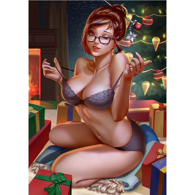 

Sexy Girl with Christmas Gift Posters and Prints Custom Anime Game Wall Art Pictures Canvas Painting for Bedroom Living Room