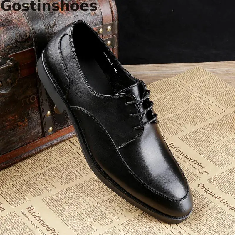 Мужские туфли в стиле Дерби черные модельные из натуральной коровьей кожи на