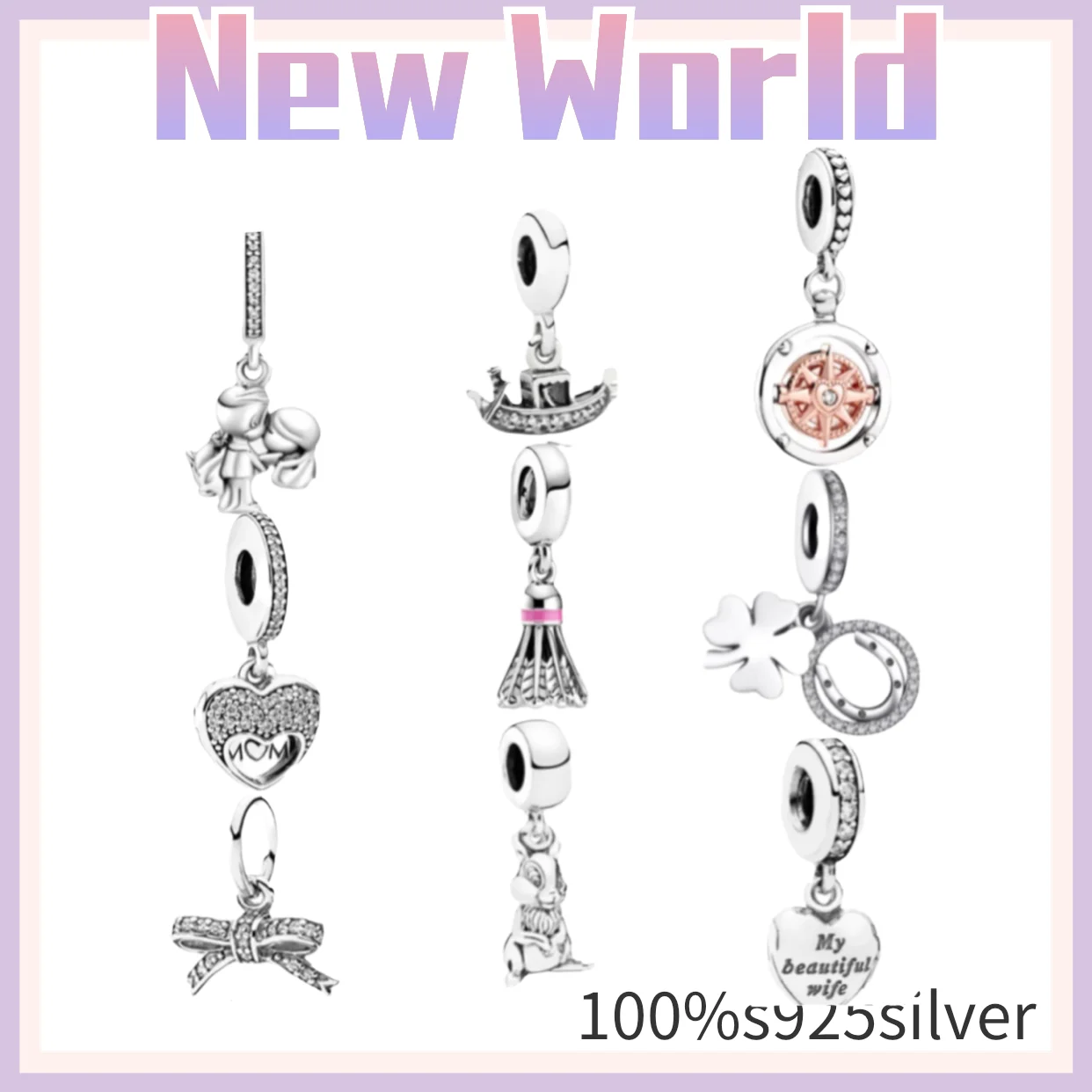 

hot sale Luxury Original 100% 925 Sterling Silver charms pandora beads for Women fashion cup compass love heart DIY Jewelry gift
