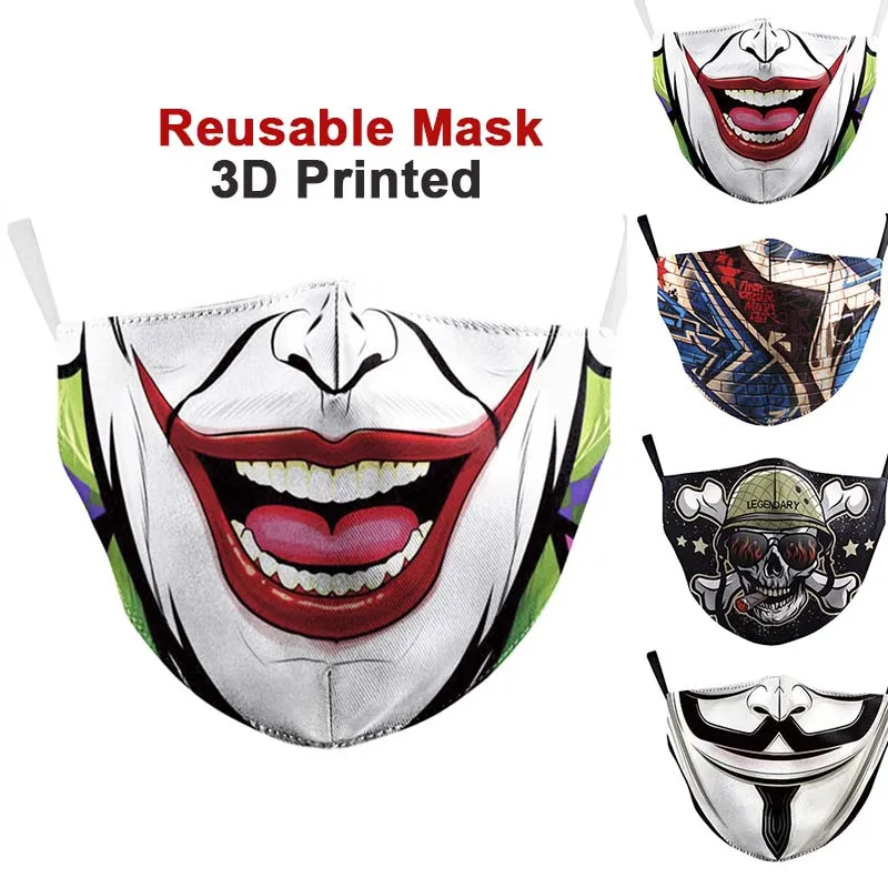 Косплеер с принтом в виде черепа черная маска моющиеся Тканевая 10/20 штук 5 ти