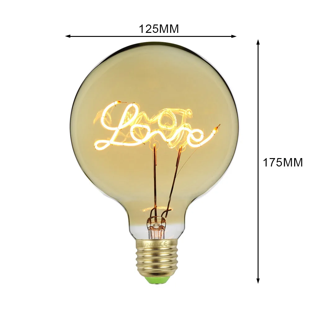 TIANFAN Edison ЛАМПЫ G125 Love лампа Светодиодная в форме шара глобуса винтажная нить 4 Вт