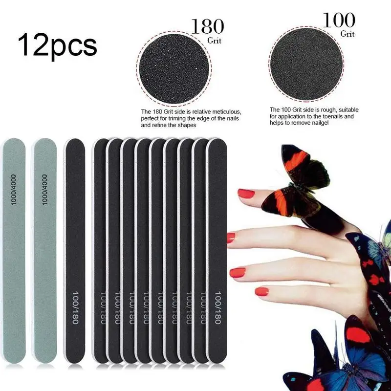 

12 Pcs Nail Art Sanding Sandpaper Nail Washable Nail Manicure manicure Buffing Professional Nail Files Curved Art Tools Set Z8D3