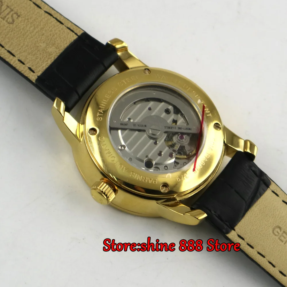 

39mm Parnis Men Watch Coffee dial Casual Sapphire Crystal Gold Mark Mechanical Watches Automatic mens watch