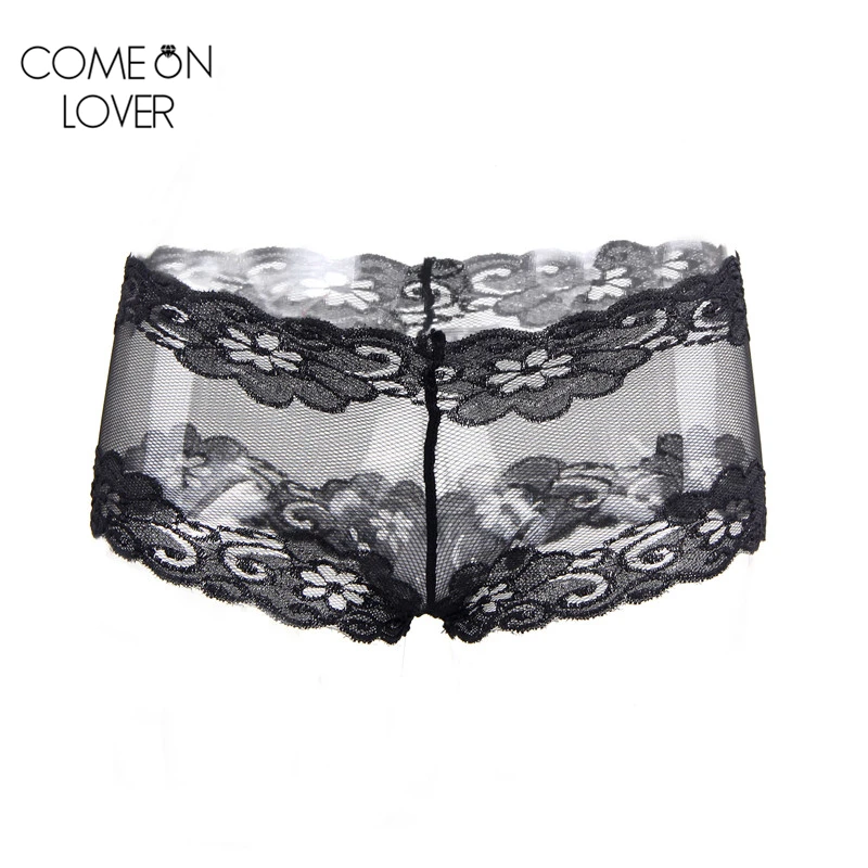 

Comeonlover Black White Floral Lace Mesh Sexy Panty See Through Middle Waist Thin Style Plus Size Underwear Sexy Hot Briefs