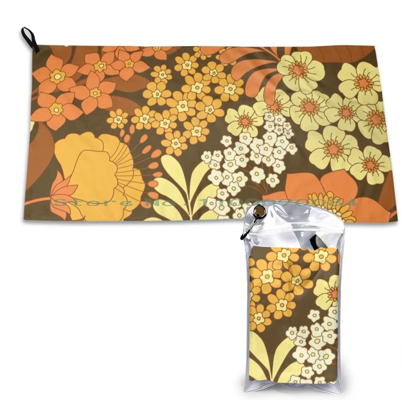 Gym Sports Bath Portable Brown Yellow Orange Vintage Retro
