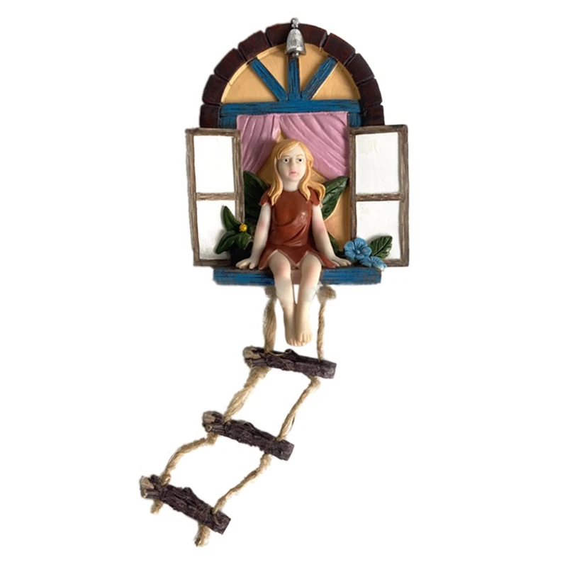 

Статуя сказочного окна, украшение для дерева, подвеска для улицы, сада, милая мультяшная скульптура, креативное подвесное искусство, ремесл...