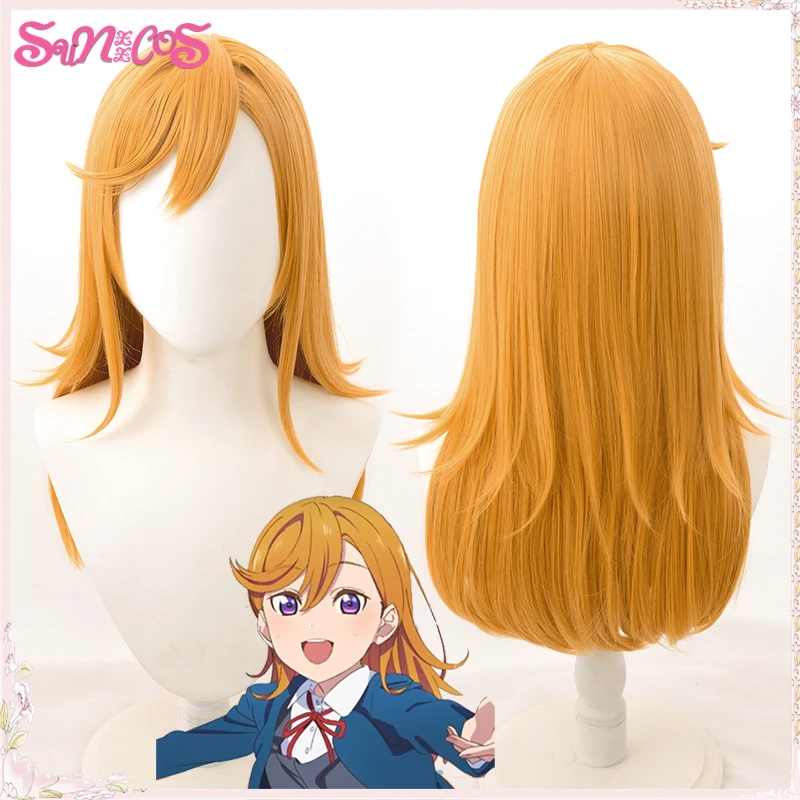 Resistente ao Calor Lovelive! Superstar!! Liella! Shibuya Kanon Perucas Cosplay Laranja Longa Reta Cabelo Sintético Peruca Tampão Livre