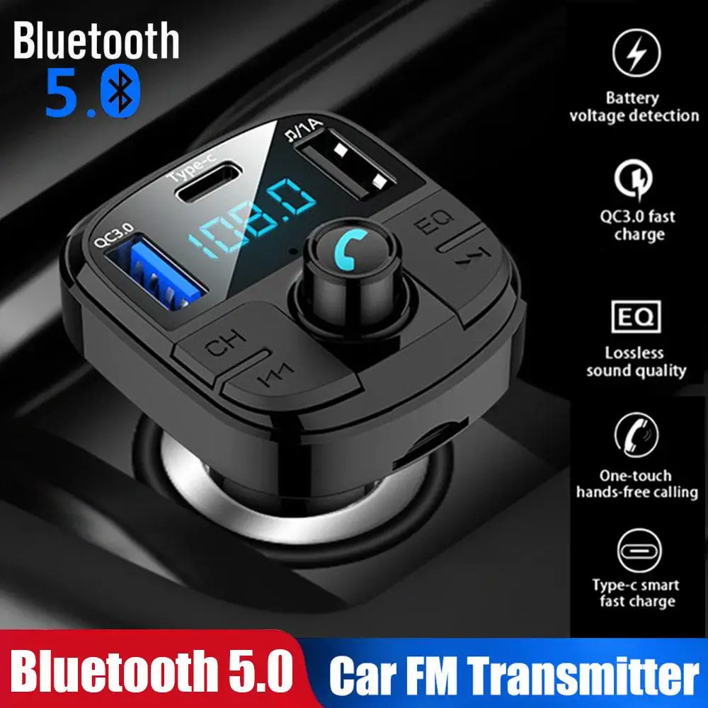 

Vehemo Type-C Car FM Transmitter Car MP3 Player Handsfree Receiver for Audio FM Adapter Smart Stereo Music U Disk