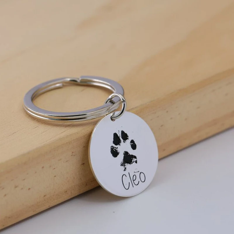 Пользовательские Выгравировать Pet Paw нос круглый персонализированный брелок для