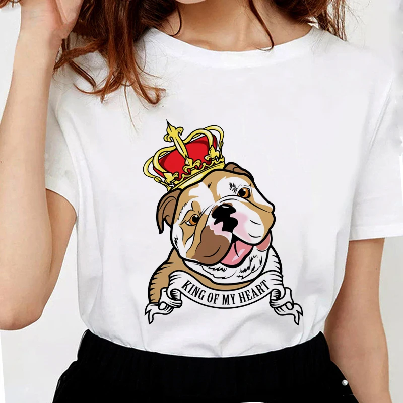 Милая футболка KING OF MY HEART новые модные французские футболки с бульдогом женские