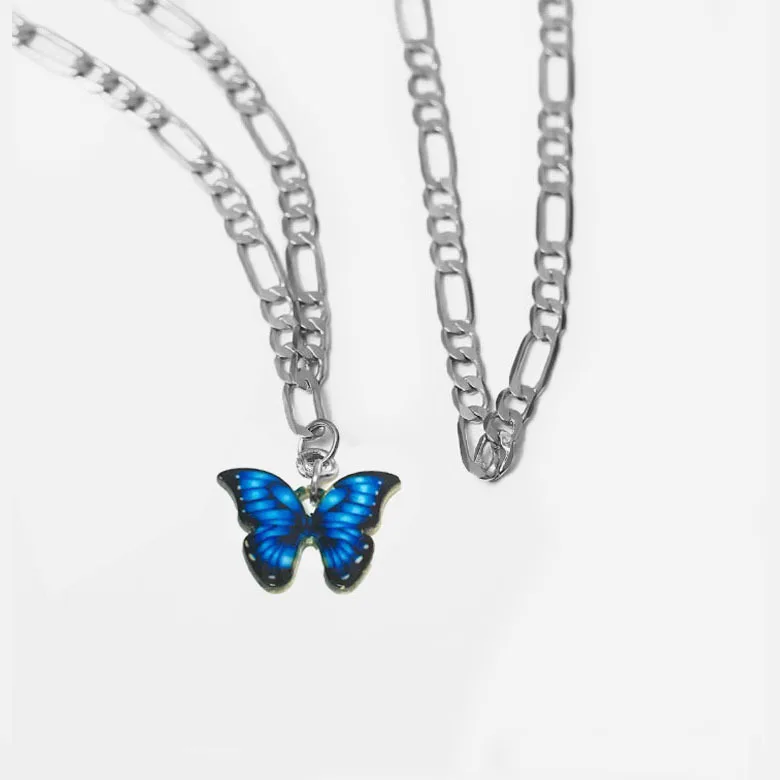 Анклет-бабочка женский модный ножной браслет серебристого цвета с синей