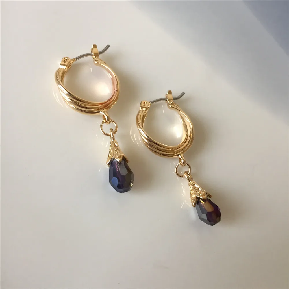 Темно синие каплевидные бусины очаровательные медные серьги кольца золотого