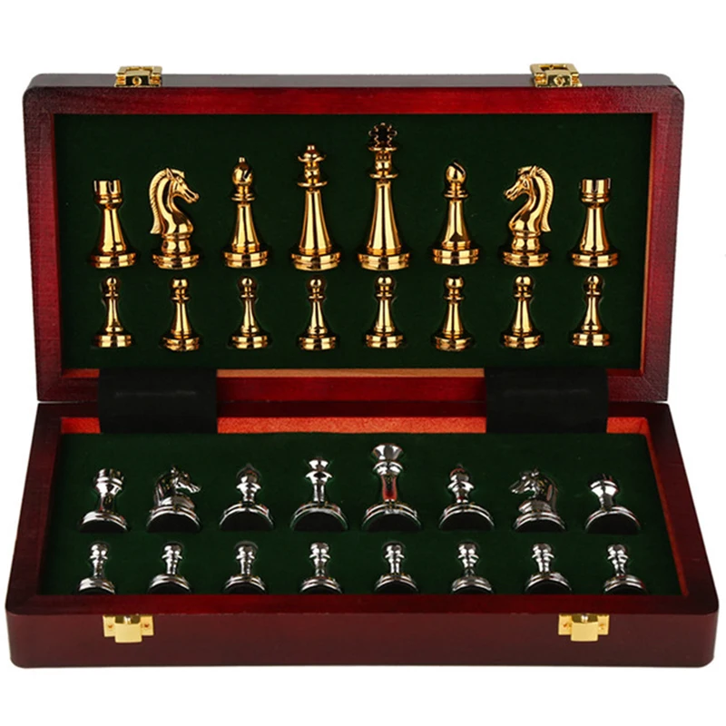 Chess Games Sets Metal Glossy Pieces Set 30*30cm High-end Luxury Professional Wooden Board Children Adult Gift Ornaments | Спорт и