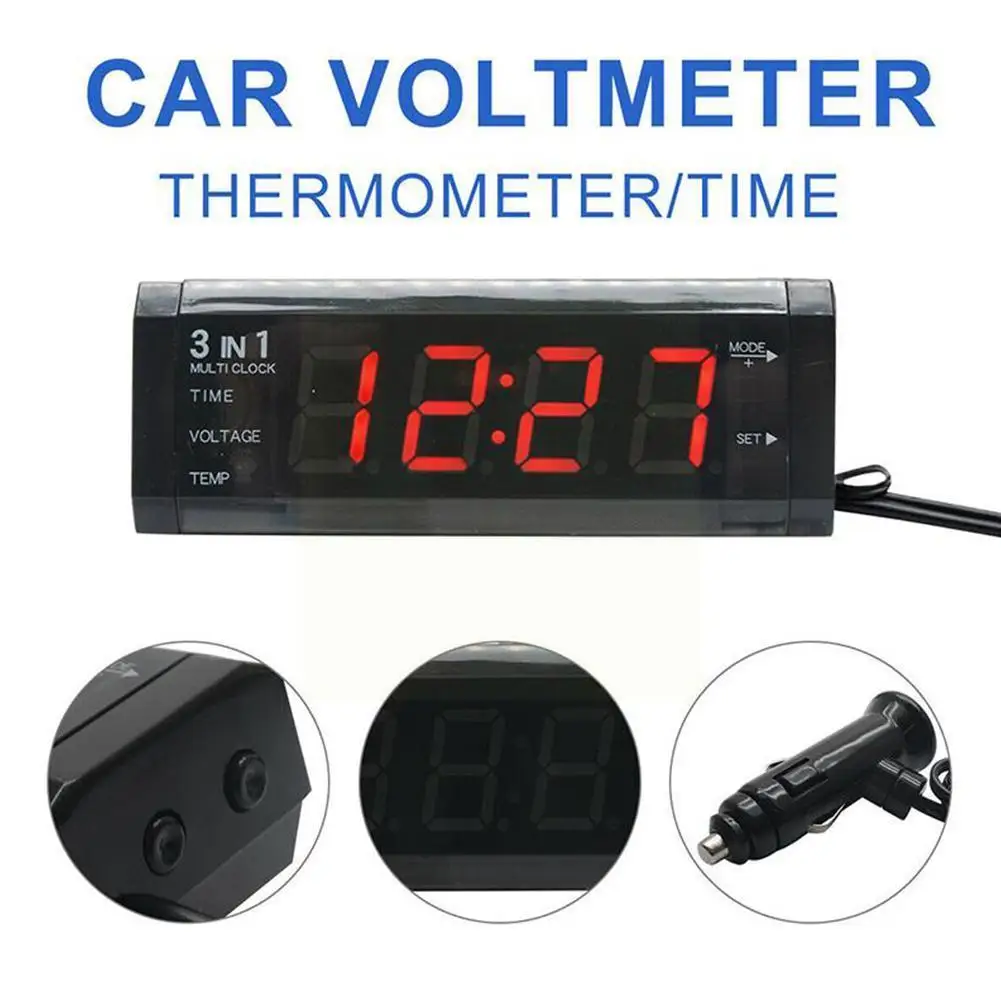 

3 in 1 12V Digital Auto Car Thermometer Voltmeter Voltage clock Tester Meter Clock Display Monitor LCD voltmeter digital sc V6C2