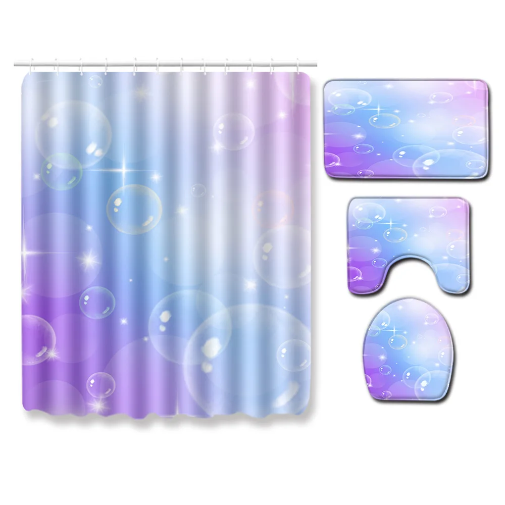 

Zeegle 4Pcs Bath Mat Set Non Slip Toilet Cover Seat Mat Waterproof Shower Curtain Flannel Soft Toilet Pedestal Rug Foot Area Rug