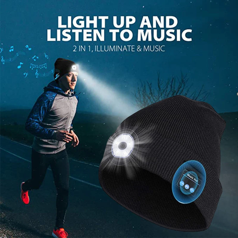 

Bluetooth светодиодный шапка бини встроенный стерео USB Перезаряжаемые светодиодный освещенные вязать Кепки унисекс подарки для Для мужчин Для ...