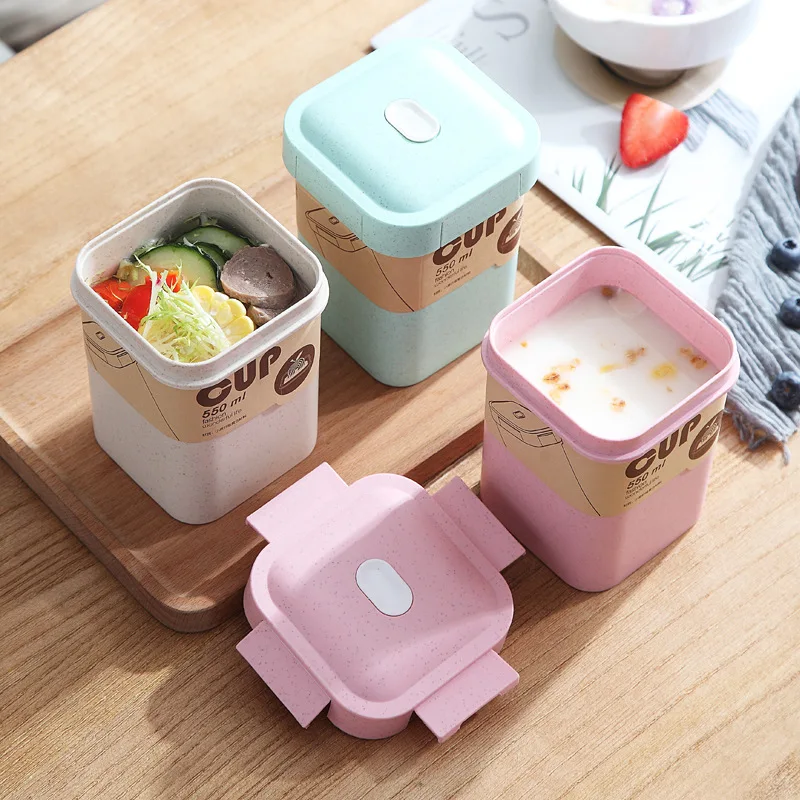 Japanese 3 Layer Lunch Box Food Container Portable Bento Eco Friendly Wheat Straw Lunchbox for Kids with Dinnerware | Дом и сад