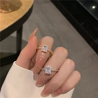 zn korean delicate square cubic zircon rings for women girls micro paved open adjustable finger ring fashion jewelry gifts