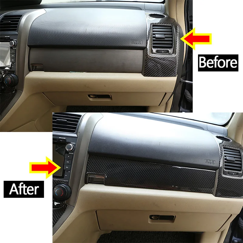 

For Honda CR-V 2007-2011 Real Carbon Fiber 3D Sticker Center Control Passenger Side Dashboard Panel Cover Trim Glove Box Cover