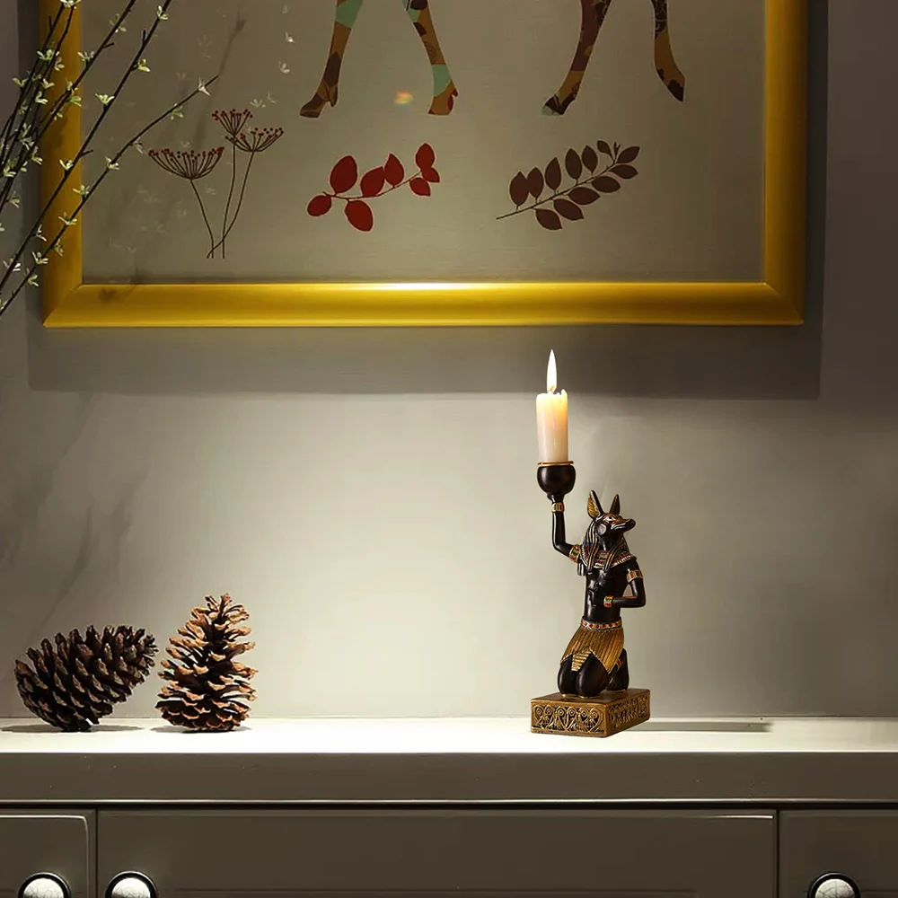 Figurines Candleholder Retro Ancient Egyptian Sphinx Anubis Shape Candlestick Crafts Home Decorative living room Ornaments Gift | Дом и сад