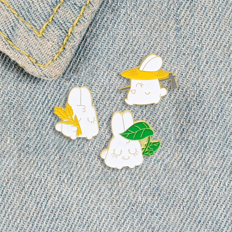Модная металлическая эмалированная брошь с изображением белого кролика пшеницы