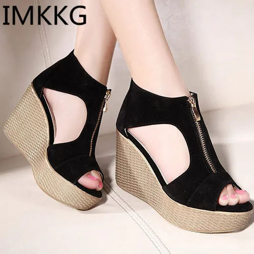 Женские сандалии на платформе с открытым носком молнии винтажный стиль летняя