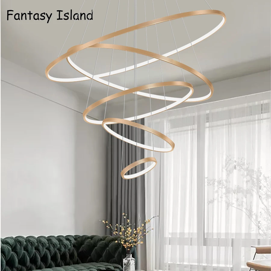 

Led Pendant Light Modern Ceiling Pendant Lamp For Living Dining Room Kitchen Hanging Lamp Golden Round 5rings 20 40 60 80 100cm