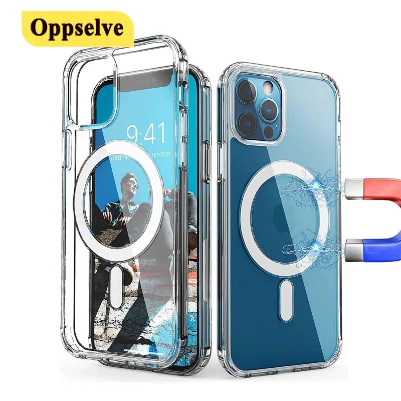 

New Transparent Phone Case for MagSafe For iPhone 13 12 Mini Pro Max 11 Pro X XS Wireless Charger Magsafing Phone Cover Fundas