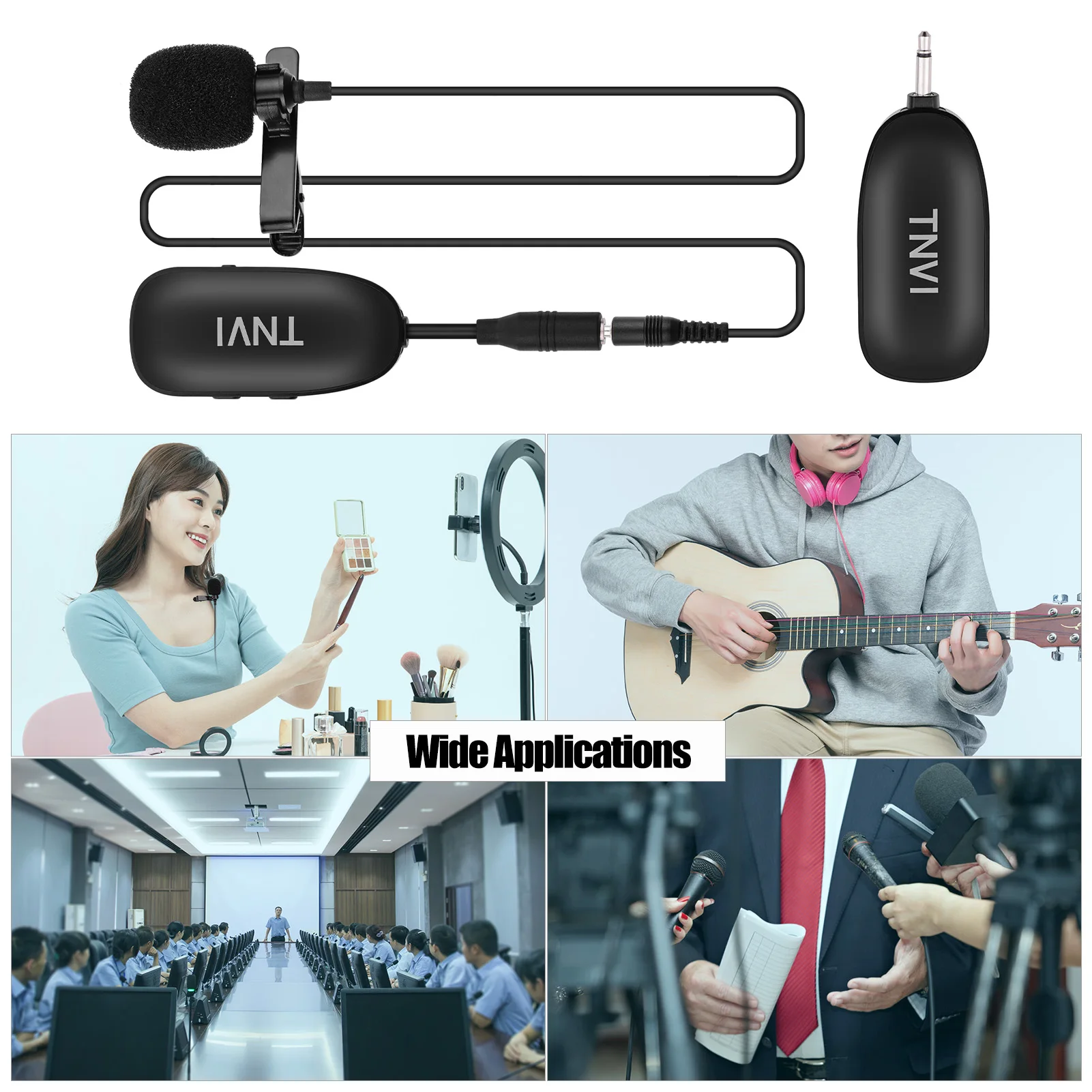 

TNVI V1 2.4G Wireless Microphone System with Mini Rechargeable Transmitter & Reveiver Lapel Lavalier Microphone 3.5mm Plug