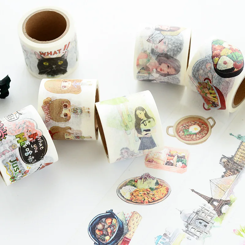 Широкая японская пищевая клейкая лента с милым котом Васи декоративная каваи для