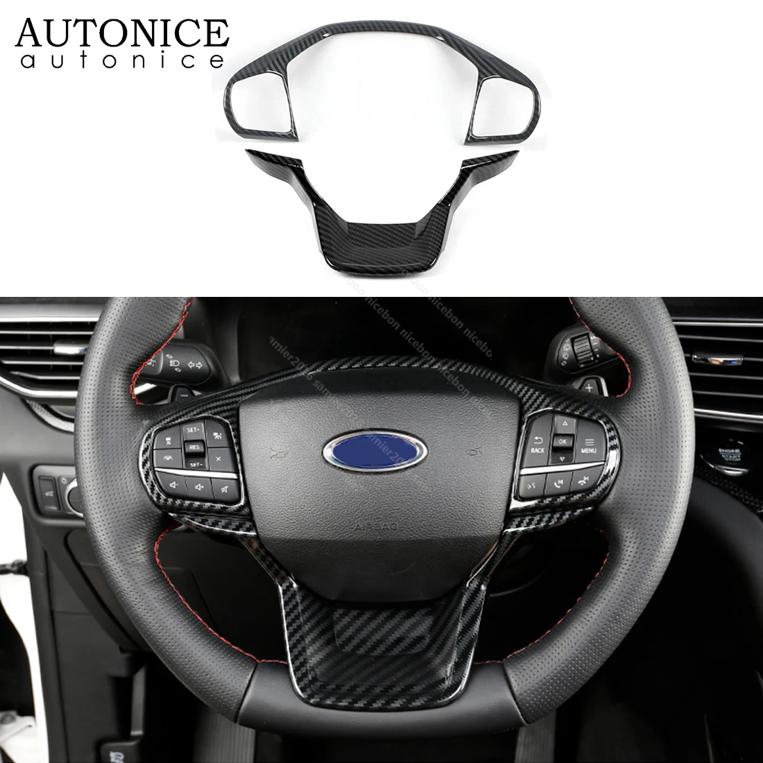 

2pc Carbon Fiber Color Steering Wheel Cover Trim Fit for Ford Explorer 2020 2021 2022