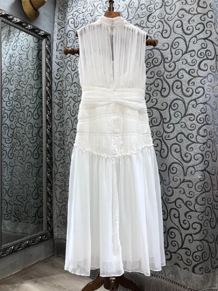 

Red Black White Long Dress 2021 Spring Summer Fashionable Women Stand Neck Slip Patchwork Sleeveless Elegant Long Maxi Dress