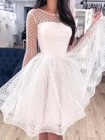 dot tulle short homecoming cocktail party dress 2021 illusion neck long sleeves engagement gowns robe de soriee