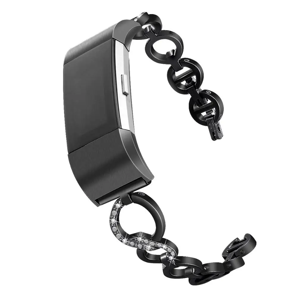 Fashion Stainless Steel Lady Chain Strap Watch Band For Fitbit Charge 2 Metal Rhinestone Bracelet Adjustable Straps Accessories | Наручные