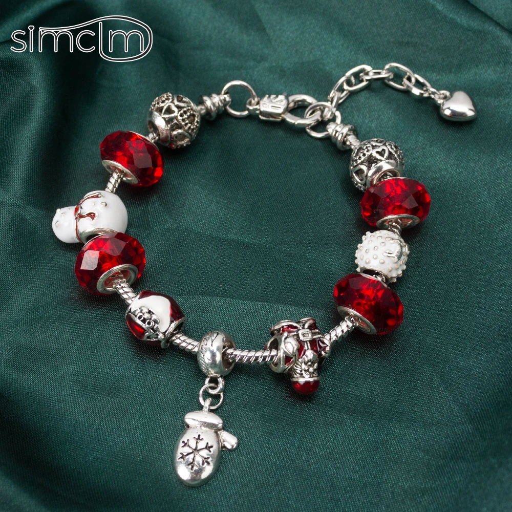 

Fashion Luxury Rhinestone Beads Charms Trendy DIY Christmas Hard Bracelets for Women Red Porcelain Jewelry 2021 Jewelry Gift