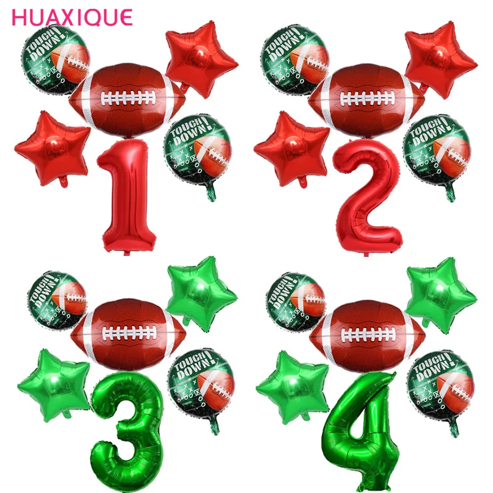 

6Pcs Football Theme Party Decor RugbyBall Foil Balloons Number Balloon Helium Globos Sports Meet Boy Birthday Party Decoration