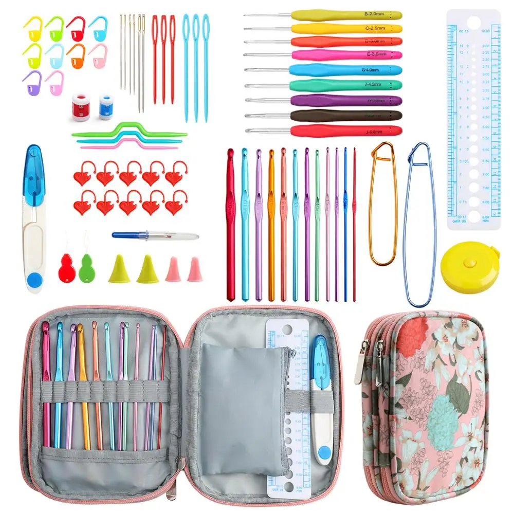 

6 Styles Bamboo Crochet Hook Set with Bag Flower Print Aluminum Mini Knitting Needle Needlework Kit Brand New Sewing Accessories