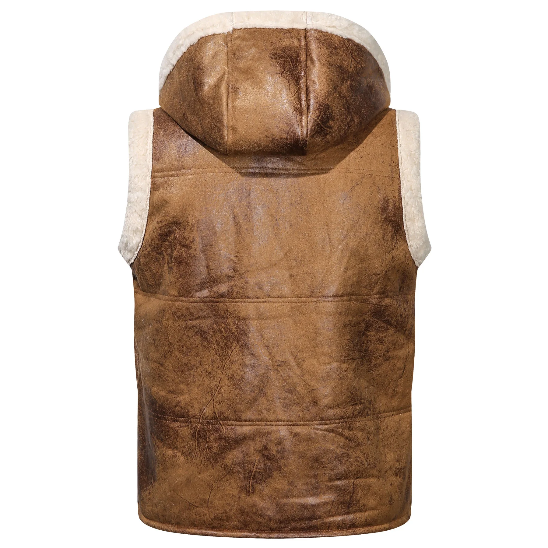 Men's Winter PU Leather Fur Vest Casual Hooded Warm Jacket Lambswool Waistcoat Jackets Sleeveless Zipper Solid Color | Мужская