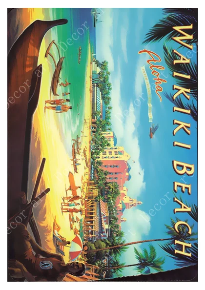 Серфинг в Вайкики Гавайи Америка путешествия холст живопись Винтаж стены крафт