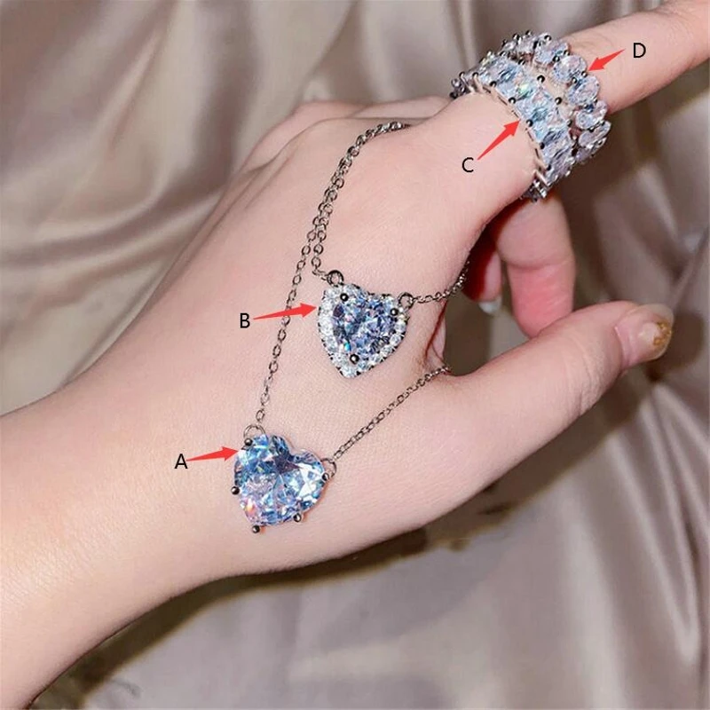 

Роскошные ожерелья с подвесками для женщин, серебро 925 пробы, сердце, кубический цирконий, ожерелье, цепочка до ключиц, свадебное ожерелье не...