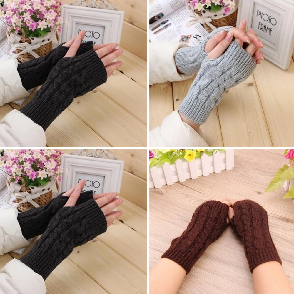 

Fashion Unisex Knitted Fingerless Winter Gloves Soft Warm Mitten Solid Elegant Stretch Knit Mittens Winter Warm Gloves 2021 New