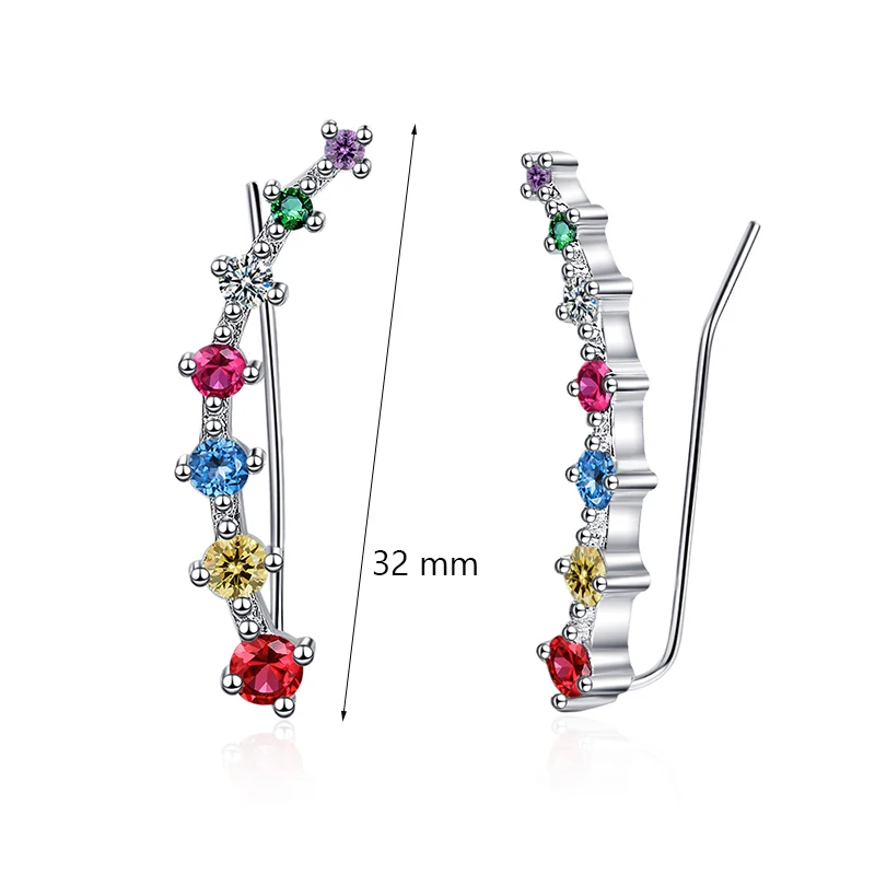 New Fashion Bohemia Rainbow Earring For Women Shiny Multicolor Zircon Stone Row Stud Charming Drop Earring Piercing Jewelry Gift