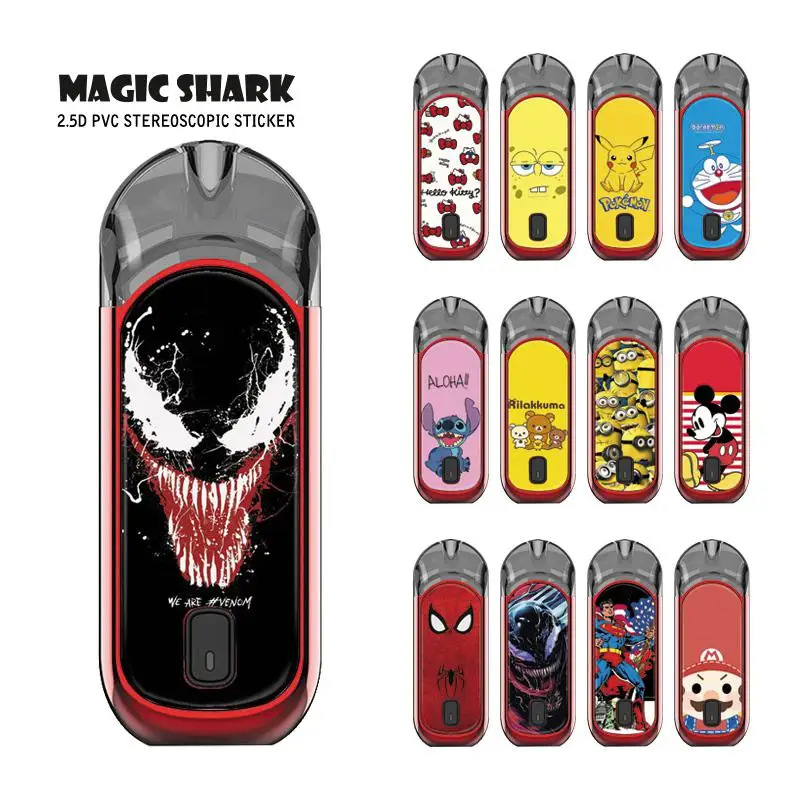 Magic Shark Kitty Spider Man Sponge Bob Pikachu Stitch Mario Joker Venum футляр для вейпа Наклейка Обложка пленка