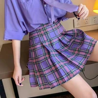 summer y2k cotton plaid pleated high waisted women skirt short korean fashion a line school uniform harajuku female mini skirts