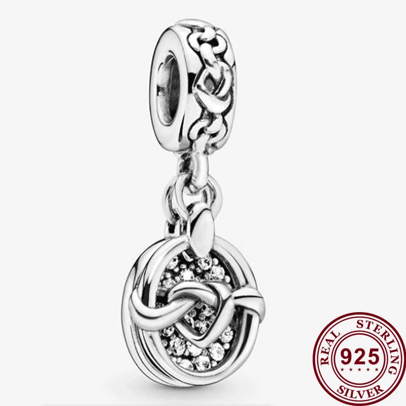 

100% 925 Sterling Silver Charm Mother's Day Heart Interwoven Pendant Fit Pandora Women Bracelet & Necklace Diy Jewelry